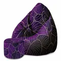 Produktbild: DreamRoots Sitzsack Erwachsene mit Füllung 80x80x120cm - Bean Bag Chair - Sitzsäcke mit Lehne und Hocker und Bezug - Sitzsack Sessel - Chill Sessel Velvet Purple Leaves