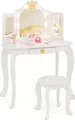 Produktbild: COSTWAY Kinder Schminktisch Set mit beleuchtetem Spiegel, Prinzessinnen-Frisiertisch mit Dreifachspiegel, einstellbarer Helligkeit Weiß