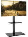 Produktbild: FITUEYES TV Ständer mit Glasboden für 32-60 Zoll Fernseher, Höhenverstellbarer TV Standfuss mit Verstellbarer Ablage bis zu 30 KG, Max. VESA 600 x 400mm, Schwarz