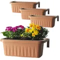 Produktbild: GarPet 4er Set Blumenkasten Balkongeländer Balkon Blumenkasten Balkonkasten mit Halterung Balkonkasten Geländerkasten mit Wasserspeicher 50 cm Terrakotta
