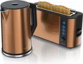 Produktbild: Arendo Frühstücksset, Wasserkocher mit Temperatureinstellung, Edelstahl, 2200W, 1,5L + Toaster 2 Scheiben, Langschlitztoaster 2 Scheiben, Langschlitz, 1000W, Kupfer