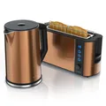 Produktbild: Arendo Frühstücksset 2-teilig, Langschlitztoaster für 2 Scheiben, Wasserkocher Edelstahl 1,5 Liter, Kupfer