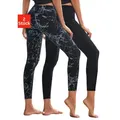 Produktbild: Leggings H.I.S, Damen, Gr. 32/34, N-Gr, schwarz (schwarz, bedruckt, schwarz, uni), Single Jersey, Obermaterial: 92% Baumwolle, 8% Elasthan, gemustert, unifarben, Basic, figurbetont lang, Hosen Leggings, in bedruckt und uni, Loungewear