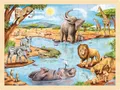 Produktbild: goki 57347 - Einlegepuzzle afrikanische Savanne - 96 robuste Teile aus Holz - buntes Farbdesign mit detailreichem Savannen Motiv