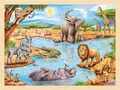 Produktbild: goki 57347 - Einlegepuzzle afrikanische Savanne - 96 robuste Teile aus Holz - bu