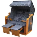 Produktbild: Vaiko Strandkorb Vollieger Ostsee Nordsee XXL120cm breit verstellbar PE Geflecht Markisenstoff (Schwarz Nadelstreifen)