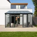 Produktbild: Wintergarten Mit Schiebetüren Amaris - 428 X 300 Cm Anthrazit Wintergarten Winterhaus Überdachung Veranda - Home Deluxe