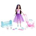 Produktbild: Barbie Dreamtopia Skipper Prinzessin Puppe, mit braunen Haaren, Zwei weiße Schafe, Tierkrippe, Accessoires, inkl. Skipper-Puppe, Geschenk für Kinder, Spielzeug ab 3 Jahre,HLC29