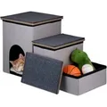 Produktbild: Relaxdays Hundetreppe Polyester MDF Grau Schwarz Faltbar mit Höhle 41,5 cm x 72 cm x 33 cm 6,5 kg
