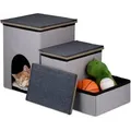 Produktbild: Relaxdays - Hundetreppe 3 Stufen, mit Höhle & Stauraum, Hunde & Katzen, hbt: 41,5 x 72 x 33 cm, faltbare Tiertreppe, grau