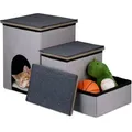 Produktbild: Relaxdays - Hundetreppe 3 Stufen, Mit Höhle & Stauraum, Hunde & Katzen, Hbt: 41,5 X 72 X 33 Cm, Faltbare Tiertreppe, Grau