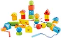 Produktbild: Hape Fädelklötze, klassisches Steck- und Fädelspiel mit 32 bunten Holzklötzen, Motorik- und Lernspielzeug ab 3 Jahren