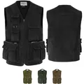 Produktbild: German Wear Herren Jagd Lederweste Jagdweste aus Nubuckleder - Freizeit 9-Taschen Angelweste - Outdoor Camping Multi-Taschen Angler Weste - Multifunktionsweste Tarnweste Schwarz - 50