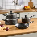 Produktbild: Cookplus Aura Roller 7-tlg Topfset Induktion, Kochgeschirr-Set mit Deckeln, Spülmaschinenfeste Töpfe & Bratpfanne, Kochtopf Set Antihaft, Schwarz