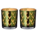 Produktbild: EDZARD 2er Set Teelichtglas Dirk (Höhe 8 cm, ø 7 cm), außen grün / innen gold, Windlicht im Hirsch-Design
