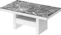 Produktbild: Design Couchtisch Tisch HLU-111 Marmor dunkel Hochglanz - Weiß Hochglanz Schublade höhenverstellbar ausziehbar Esstisch