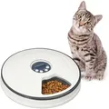 Produktbild: Relaxdays Futterautomat Katze, Bis Zu 6 Portionen, Hxd: 5,5 X 30,5 Cm, Katzenfutterstation Mit Zeitschaltuhr, Weiß/grau