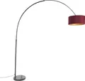 Produktbild: QAZQA - Modern Bogenleuchte I Bogenlampe I Lampe I Leuchte Schwarzer Samt-Schirm Rot mit Gold I Messing 50 cm - XXL I Wohnzimmer I Schlafzimmer - Stahl Länglich I Zylinder I Rund - LED geeignet E27