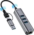 Produktbild: USB Hub 3.0 mit 2.5G LAN Adapter 4in1 RJ45 Ethernet Splitter 2in1 USB C und USB A Kabel 5Gbps für PC Laptop Netzwerkkarte Dockingstation Reagle