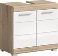 Produktbild: Lambada Waschbeckenunterschrank 2 Türen Weiß hochglanz, Eiche Nachbildung.