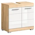Produktbild: xonox.home Waschbeckenunterschrank Lambada Sonoma Eiche Hell Weiß Hochglanz Melamin Modern 60x56x34 cm