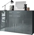 Produktbild: Vladon Highboard Aron Anrichte mit 2 Schubladen und 4 Türen mit insgesamt 8 Fächer dahinter, Anthrazit matt/Grau Hochglanz (166,5 x 106,5 x 35 cm)