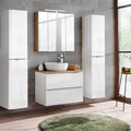 Produktbild: Badmöbel Set mit Keramik-Aufsatzwaschbecken TOSKANA-56 Hochglanz weiß & Wotaneiche BxHxT ca. 190/190/46cm