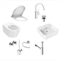 Produktbild: Lenz Gästebad-Set 8-teilig Chrom – Wand-WC inkl. WC-Sitz mit Absenkautomatik, Waschtisch, sparsame Armatur, Siphon & Badaccessoire-Set