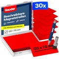 Produktbild: GAUDER Magnetetiketten beschreibbar - Wiederverwendbare Magnetschilder zum Beschriften für Whiteboard, Tafel, Kanban-Board und Kühlschrank - Magnetkarten mit Marker (30 Stück - 120 x 70 mm)