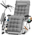 Produktbild: KESSER® Sonnenliege Liegestuhl Klappbar & Wetterfest, Gartenstuhl Belastbar 200kg Ergonomisches Polster Extra Breit Verstellbare Rückenlehne Gartenliege inkl. Nackenkissen & Getränkehalter, Grau