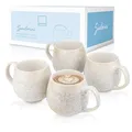 Produktbild: SÄNGER | Tassen Set Santorini 4 tlg, Kaffeetassen Set 4 Personen, Steingut Becher Spülmaschinenfest, Handmade Teetassen Cremefarben mit Flieder Blauem Farbverlauf 300 ml | PREMIUM COLLECTION
