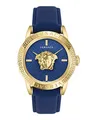 Produktbild: Versace V-Code Collection Luxuriöse Herren-Armbanduhr mit blauem Armband mit goldfarbenem Gehäuse und blauem Zifferblatt, Gold, OS, V-Code