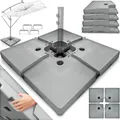 Produktbild: tillvex® Sonnenschirmständer Grau 90 Liter / 120 kg – 4-teilig für Ampelschirm inkl. Metallverbinder | Schirmgewicht befüllbar mit Wasser oder Sand | Schirmständer Ampelschirmständer wetterfest