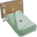 Produktbild: Little Dedi Strickdecke aus 100% Bio-Baumwolle GOTS Zertifizert, 80x100 cm Mint - Atmungsaktiv, Temperatur regulierend, in eleganter Geschenkbox für Babys