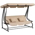 Produktbild: Outsunny 2 in 1 Hollywoodschaukel mit Liegefunktion 3-Sitzer Gartenschaukel mit Sonnendach, Getränkehalter Kissen Schaukelbank belast bis 340kg, Gartenliege für Garten, Terrasse, 200x120x164 cm, Braun