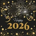 Produktbild: 20 Servietten Happy 2026 Das Jahr 2026 Silvester Jubiläum Edel Deko gold 33x33cm
