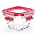 Produktbild: EMSA Clip & Close Glas Frischhaltedose, quadratisch, 0,18 L, 100 Prozent dicht, rutschfestes Stapeln, Glasbehälter spülmaschinen-, gefrier-, backofen-, mikrowellenfest, Rot, Transparent, N10413