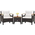 Produktbild: COSTWAY 3tlg. Rattanmöbel mit 2 Sessel und 1 Beistelltisch, Polyrattan Gartenmöbel Gartenlounge Gartengarnitur Sitzgruppe, Sitzgarnitur Gartenset... - Braun/Weiß