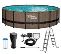 Produktbild: Summer Waves Frame Pool Komplettset | Rund 549x132 cm Teak Optik Braun | Aufstellpool Set | Gartenpool & Schwimmbecken inkl. Filterpumpe, Einstiegsleiter, Abdeckplane, Bodenvlies & Reinigungsset