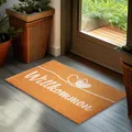 Produktbild: BRUBAKER Fußmatte für Außen und Innen - Willkommen mit Herzen - 45 x 75 cm Schmutzfangmatte aus 100% Kokos - Fußabtreter Wetterfest und rutschfest - Antirutsch Türvorleger für Haustür - Braun