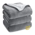 Produktbild: Bedsure Sherpa Wolldecke 220x240 cm Grau Kuscheldeck