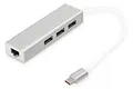 Produktbild: DIGITUS USB 3.0 Typ C 3-Port Hub mit Gigabit Ethernet Adapter, 3x USB A, 1x RJ45 LAN, Silber
