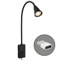 Produktbild: BRILONER - Leselampe mit USB Port, Ein/Aus-Schalter, schwenkbar, Stecker, Wandleuchte Innen, Wandlampe, Bettlampe, Lampe Bett, Leselicht, Nachttischlampe, 50 cm hoch, Schwarz