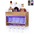 Produktbild: Yorbay Weinregal mit LED-Licht, Weinregal Palette Beflammt Holz Wand mit 4 Aufhängelöchern, Wandbar für Weingläser, Whiskygläser, Hausbar, Palettenmöbel, Vintage, Geschenk