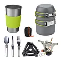 Produktbild: Defacto Camping Geschirr Set 9-teiliges kochtopf Set inkl. Aluminium Camping Töpfe, Faltbare Besteck, Mini Campingkocher für Schraubkartusche
