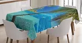 Produktbild: ABAKUHAUS Tropisch Tischdecke, Palmen, Meer, Strand, Inn und Outdoor Bereich geeignet Waschbar Druck Klare Farben Kein Verblassen, 140 x 170 cm, Türkis Blau