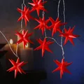 Produktbild: LED Lichterkette 3D Sterne - 10 warmweiße LED - L: 1,45m - Timer - Trafo - für Außen - rot