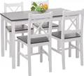 Produktbild: Esszimmer-Set HWC-F77, Sitzgruppe Esszimmergruppe, Massiv-Holz Landhaus 110cm weiß-grau