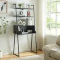 Produktbild: [en.casa] Schreibtisch Storfjord mit Leiterregal 184 x 80 x 40 cm Bürotisch mit Regal Sekretär mit Ablagen Metallgestell Schwarz