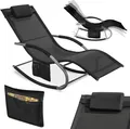 Produktbild: SoBuy OGS28-SCH Sonnenliege Gartenliege wetterfest Liegestuhl Schaukelstuhl mit Kopfkissen Relaxliege Schaukelliege Strandliege bis 150 kg Schwarz
